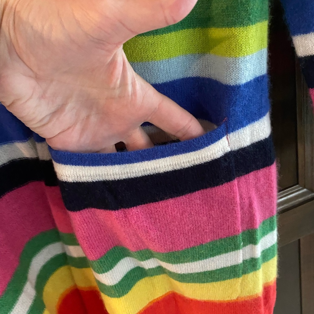 Minnie Rose Multicolored Striped Cashmere Cardigan Sweater NWT Large - Picture 5 of 6